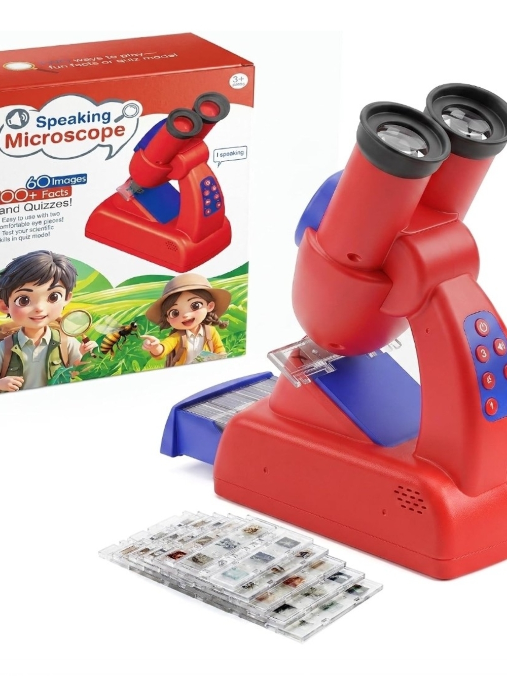 Red Kids Speaking Microscope Toy with Interactive Slides